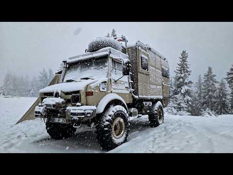 ŞİDDETLİ KAR YAĞIŞINDA KAMYON KARAVANDA KAMP