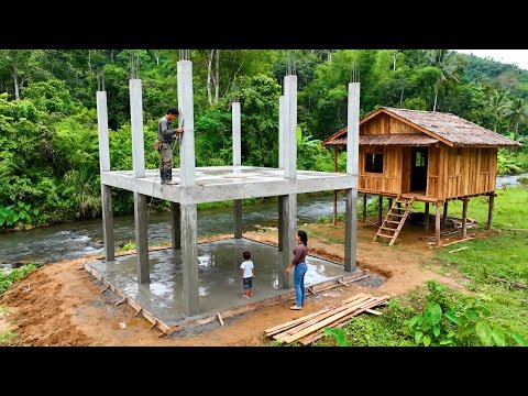 Young couple and Son BUILDING A HOUSE BY THE STREAM that can last for generations | By @chúctònbình
