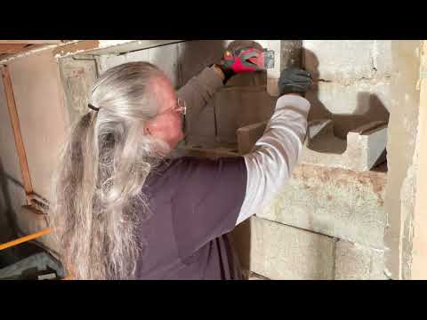 Video #27-Concrete in the cinder blocks-working 2nd row of cinder blocks on Window#1 2025
