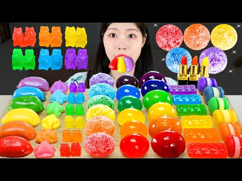 ASMR MUKBANG| 레인보우 디저트 무지개 코하쿠토 마카롱 젤리 먹방 & 레시피 RAINBOW DESSERT ICE CREAM MACARONS EATING