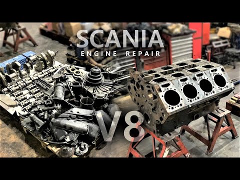 ASSEMBLY AND STARTING THE SCANIA 16L V8 ENGINE. MILEAGE 1.6 MILLION KM. DC16 PDE