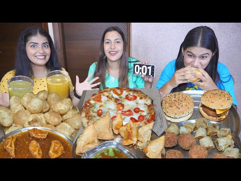 Spicy Momos, Golgappa, Pizza, Mini Samosa, Kurkure Momos, Spring Roll, Big Burger Eating Challenge