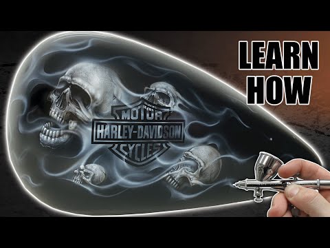 Airbrushing Skulls and Smoke Flames | Harley Tank
