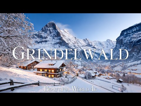 Grindelwald 4K | Winter Beauty of Alpine Snow Villages, Icy Mountain Valleys, Glittering Peak Lights