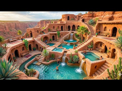 150 Days Building an Open-Air Villa with Carved Interior and Multi-Level Pools Using Primitive Tools