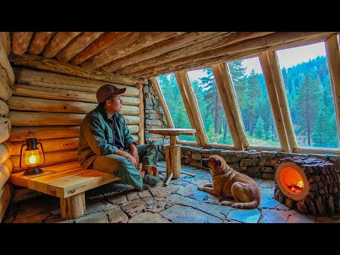 How I Built This Hidden Forest Shelter with Stone, Logs, and a Fireplace