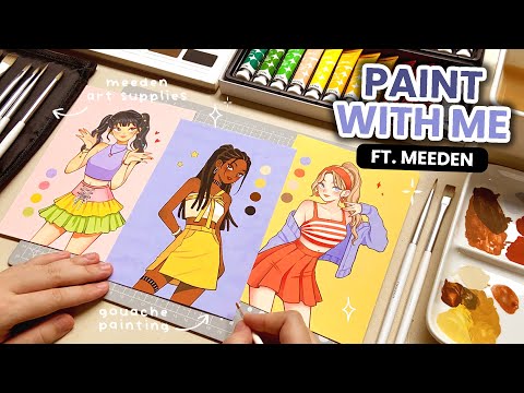 🪐 Paint with me! // Unboxing New Art Supplies From MEEDEN + Relaxing Gouache Painting Process ✨