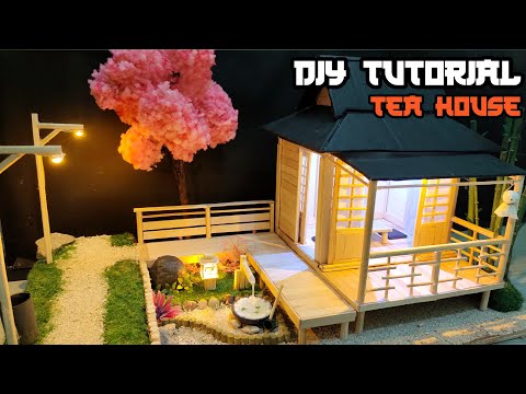 Miniature Japanese tea house made of ice cream sticks