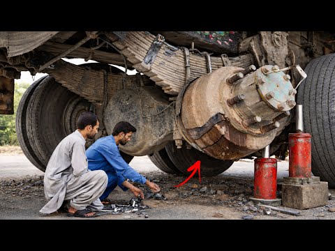 Heavy Pakistani Truck Rear Axle Tube are Broken on Roadside 