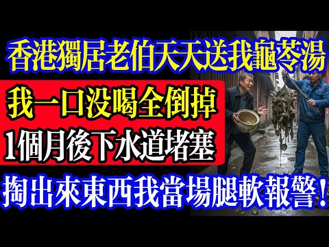 香港獨居老伯天天送我龜苓湯，我一口沒喝全倒掉，1 月後下水道堵塞，師傅掏出來東西我當場腿軟報警！