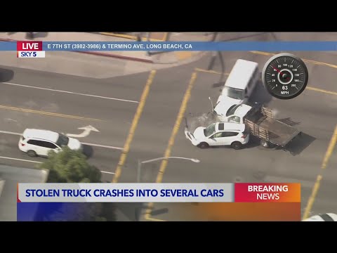 Stolen truck pursuit ends with violent, multi-vehicle pileup in Long Beach