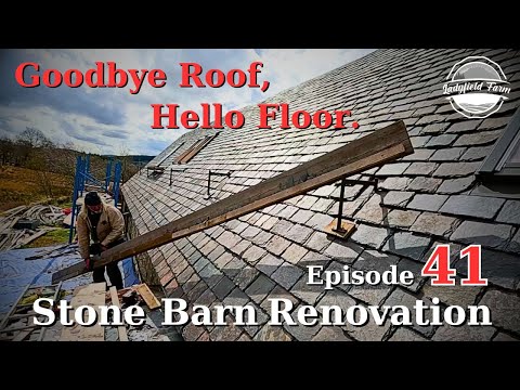 Stone Barn Renovation Episode 41 : Clearing Away Roof Staging and Preparing the Floor For Screeding.