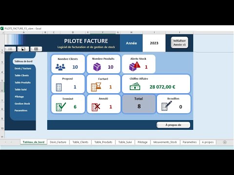 PILOTE VENTE FACTURE  :  Outil Excel pour la gestion ( Devis - Factures - Stock )