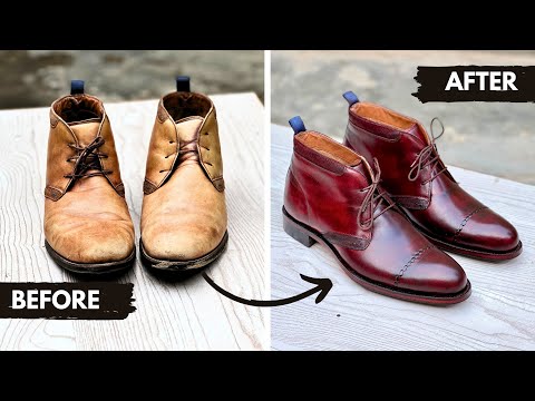 Transforming Worn Leather Chukka Boots into Stunning New Shoes | Complete Restoration Process