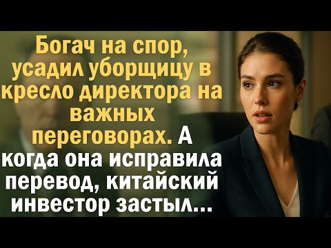 Богач на спор, усадил уборщицу в кресло директора на важных переговорах. А когда она исправила...