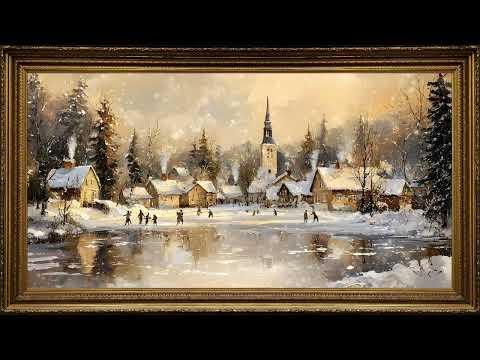 My Christmas Hometown, Vintage Oil Painting | Gold Framed TV Art Screensaver with Music