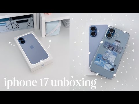 iphone 17 unboxing ⋆˚࿔ mist blue + 256 gb, aesthetic, customizing phone case, screen protector