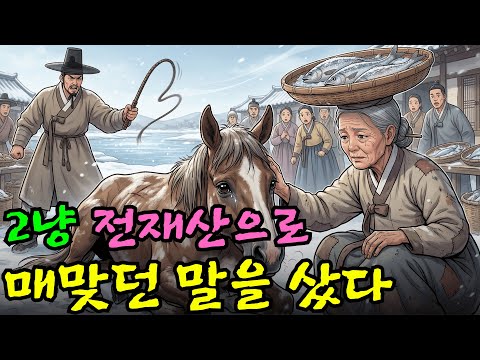 생선 장수 할머니가 매질당하던 말을 2냥 전 재산을 털어 사들였다 (야담/설화/민담/옛날이야기)