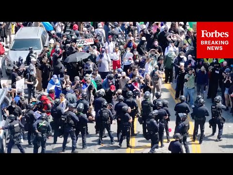 DRONE FOOTAGE: Anti-ICE Protesters Face Off Against Authorities In Los Angeles, California