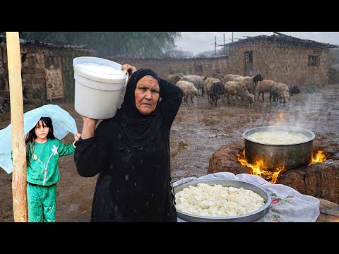 قصة الجدة الوحیده في جنوب إيران | حياة عشائرية تحت المطر،  خبز الصاجي على نار الحطب و جبن طازج