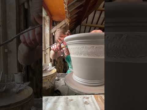Simon applying a roulette to a Sicilian Lemon Pot he has just thrown