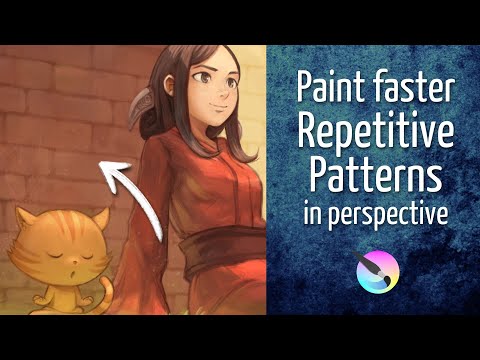 Paint faster repetitive patterns in perspective, step by step, Krita tutorial.