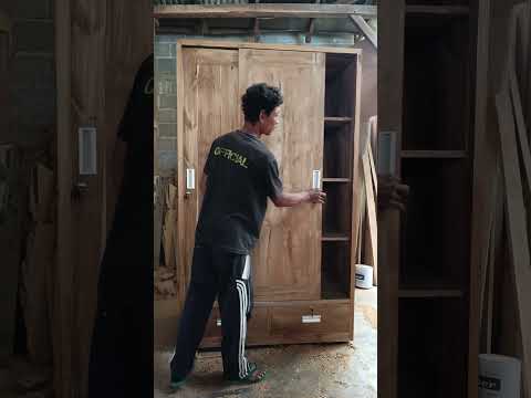 Lemari kayu jati dua pintu geser dua laci #woodworking #membelahkayu