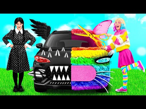 Kereta Pelangi lwn Cabaran Kereta Hitam | Alat Pintar vs Hacks PaRaRa Challenge