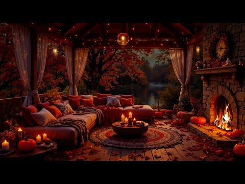 Whispers of Rain on the Autumn Porch | Fireplace Jazz Warming the Soul on a Misty Fall Evening