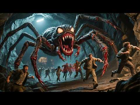 Miners meet doom as a giant spider devours them in the cursed cavern.