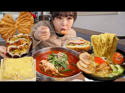 Jjambbong soft tofu stew, Tonkotsu ramen🍜, breads🍞What I ate this week during pregnancy Mukbang