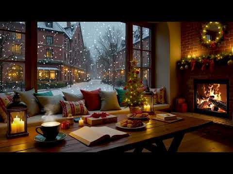 Peaceful Christmas Jazz Music by Fireplace & Snowfall ❄️ Cozy Winter Ambience for Calm & Unwind