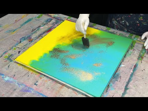 Abstrakte Acrylmalerei | Gold, Luftpolsterfolie, Grafitkreide, Rakel - Wird mein Mut belohnt?