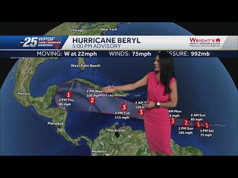 Beryl is now a hurricane and forecast to intensify quickly