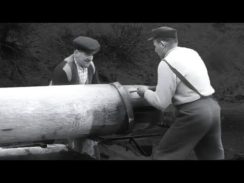Watch These Men Turn a Log into a Mill Shaft!