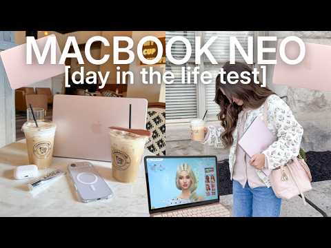 macbook neo: day in the life 💻 coffee shop work day, playing the sims, + mac tips you NEED to know!