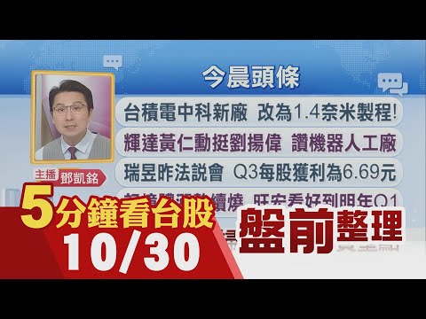 川普鬆口 輝達晶片銷陸有影!台積電發威 台股衝出七大亮點!大摩按讚封測雙雄 調升目標價!記憶體續漲 旺宏看好到明年Q1｜主播鄧凱銘｜【5分鐘看台股】20251030｜非凡財經新聞