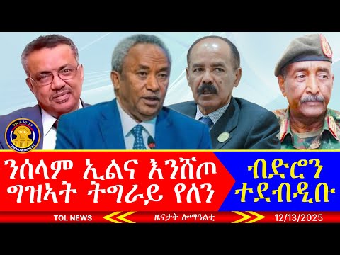ንሰላም ኢልና እንሸጦ ግዝኣት ትግራይ የለን፣ ቤት ፅሕፈት ሕ/ሃገራት ተደብዲቡ፣ ኣብ ወደባት ሓቢሮም ክሰርሑ፣ ዶር ቴድሮስ እንታይ ይሓስብ? 12/13/2025