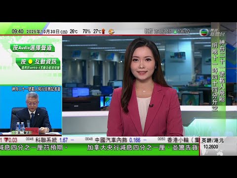 0900 無綫早晨新聞｜習近平抵達南韓釜山　同特朗普會晤｜美國聯邦儲備局再減息四分之一厘｜鮑威爾指密切關注近期企業裁員情況　或影響美國就業增長｜神舟二十一號載人飛船明晚發射升空｜TVB News