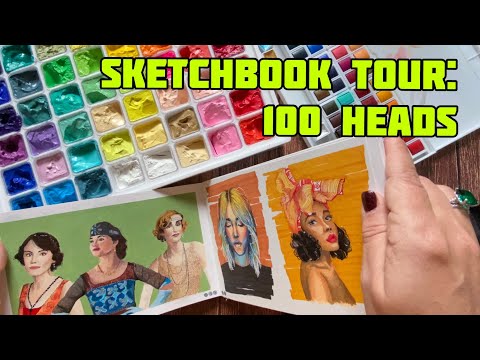 100 Heads Drawing Challenge 🎨 Sketchbook Flip-Through & Mixed Media Art!