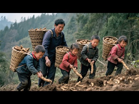 四个年幼的孩子早早起床为全家做饭，吃完又上山刨天麻，只为帮家里减轻一点负担