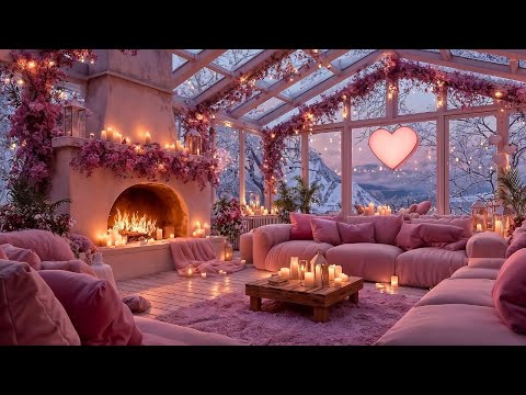 Dreamy Valentine’s Pink Snow Porch 💕❄️🔥 Soft Dreams Jazz & Cozy Fireplace Ambience for Chill & Relax