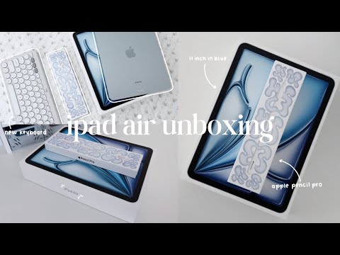 ⌨️ 11 inch ipad air m2 unboxing: apple pencil pro, cute accessories, logo tech keyboard in white