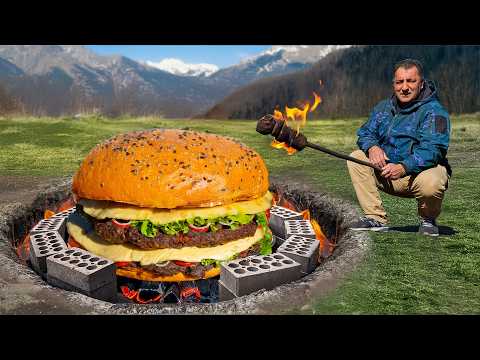 I Cooked a Huge Burger in The Wilderness!