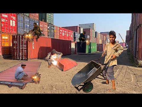 Amazing Process of Recycling Old Containers to make High-Quality Wheelbarrow