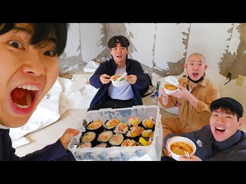 배말랭집 부수고 컵라면에 김밥,유부초밥,사라다샌드위치 먹방!