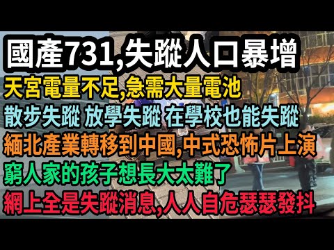 國產731，失蹤人口暴增！天宮電量不足，急需大量電池，散步失蹤 放學失蹤 在學校也能失蹤 緬北產業轉移到中國，中式恐怖片上演，窮人家的孩子想長大太難了，網上全是失蹤消息，人人自危瑟瑟發抖，#中国
