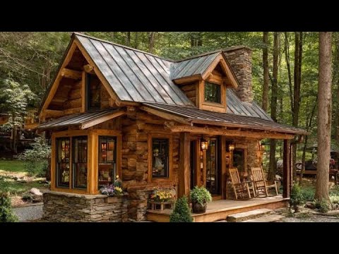 The Man Built His First Log Cabin Off Grid In The Woods Without Any Tools.