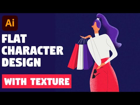 Flat Character Illustration with texture in Adobe Illustrator | Speed Art (Shopping Girl)
