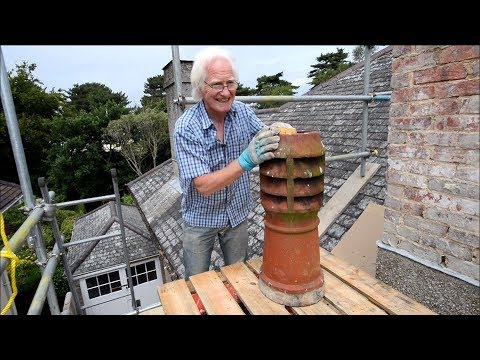 DIY chimney stack renovation. Rendering and fitting chimney pots.
